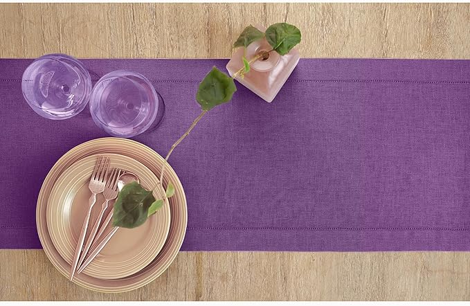 Solino Home Linen Table Runner 120 Inches Long - Classic Hemstitch 100% Pure ...