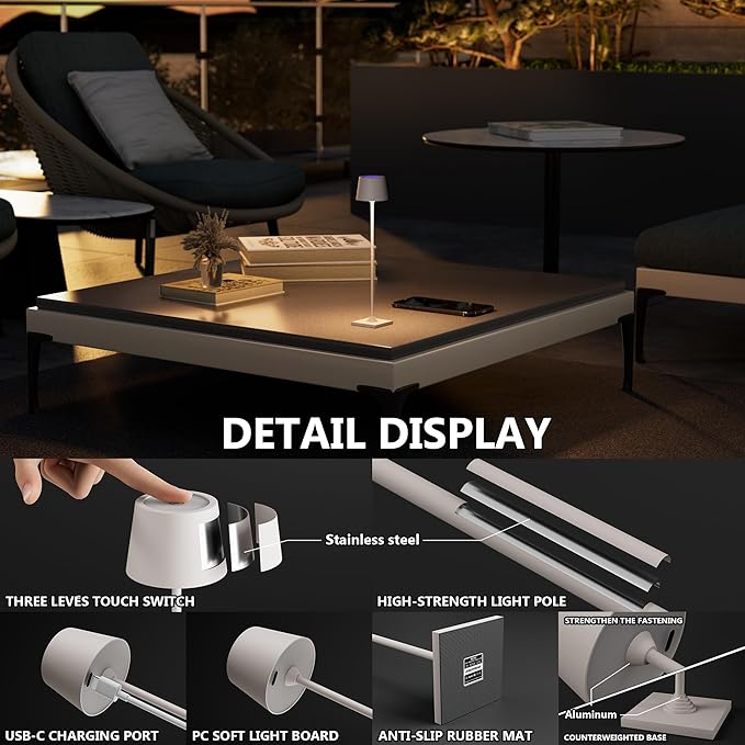 Compact Cordless Table Lamp, Rechargeable LED Night Light, Dual Light Source - Image 3