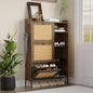 Rattan Wooden Shoe Cabinet, Freestanding 3-Flip Drawer Shoe Storage Organizer by Unknown