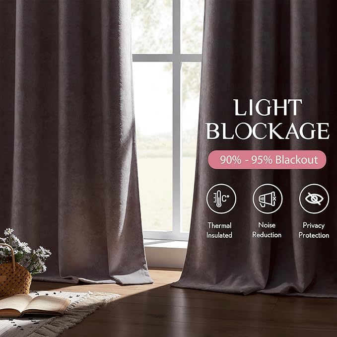 Beauoop Pink Floral Jacquard Blackout Curtains 72 Inches Long 2 Panels - Image 4