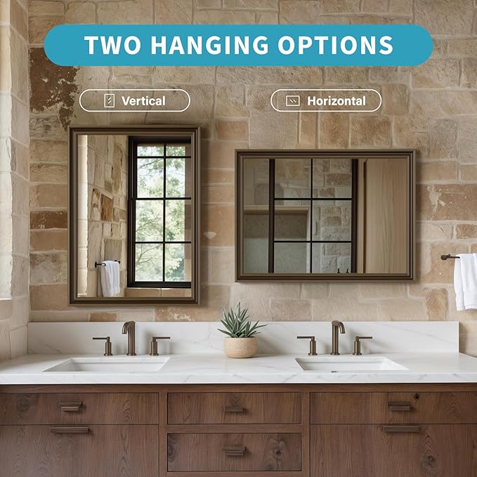 Retro Copper Effect Framed Wall Mirror, 30x40 Rectangle Mirror, - Image 6