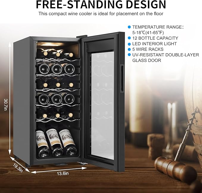 Wine Cooler Refrigerator 18 Bottles, Small Wine Fridge Mini Wine Fridge - Image 2