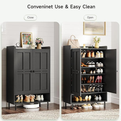 ONBRILL Shoe Cabinet with Cross Molding Doors, 6-Tier Shoe Storage Cabinet with - Image 7