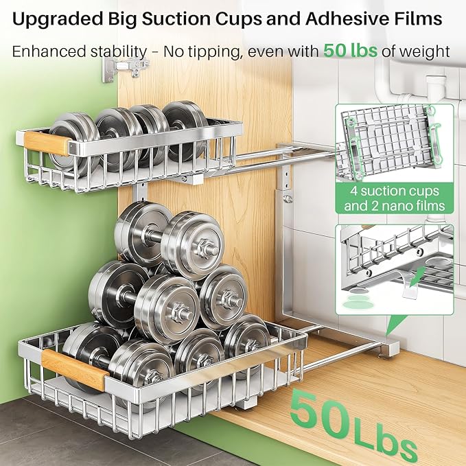 Under Sink Organizer, Stainless Steel 1-Pack 2 Tier Under Sink Organizers and - Image 5