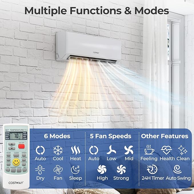 COSTWAY 30k Quad 4 Zone Mini Split Air Conditioner, 23 SEER2, 9k+9k+9k+12k BTU - Image 3
