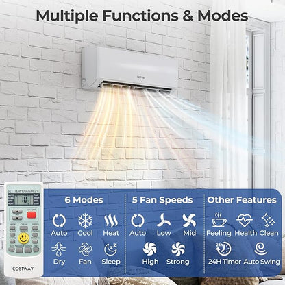 COSTWAY 30k Quad 4 Zone Mini Split Air Conditioner, 23 SEER2, 9k+9k+9k+12k BTU - Image 3