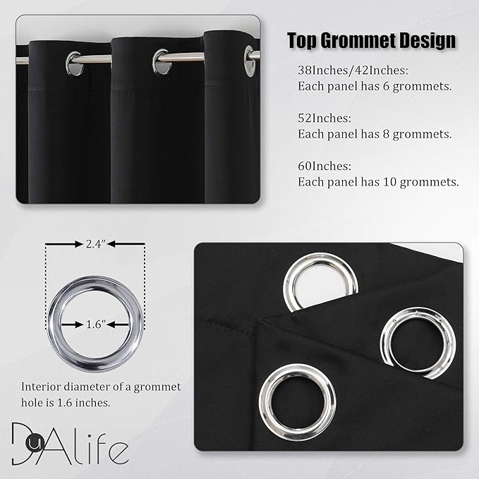 DUALIFE 90 Inch Length Blackout Curtain Panels- Grommet Top Thermal Insulated - Image 3