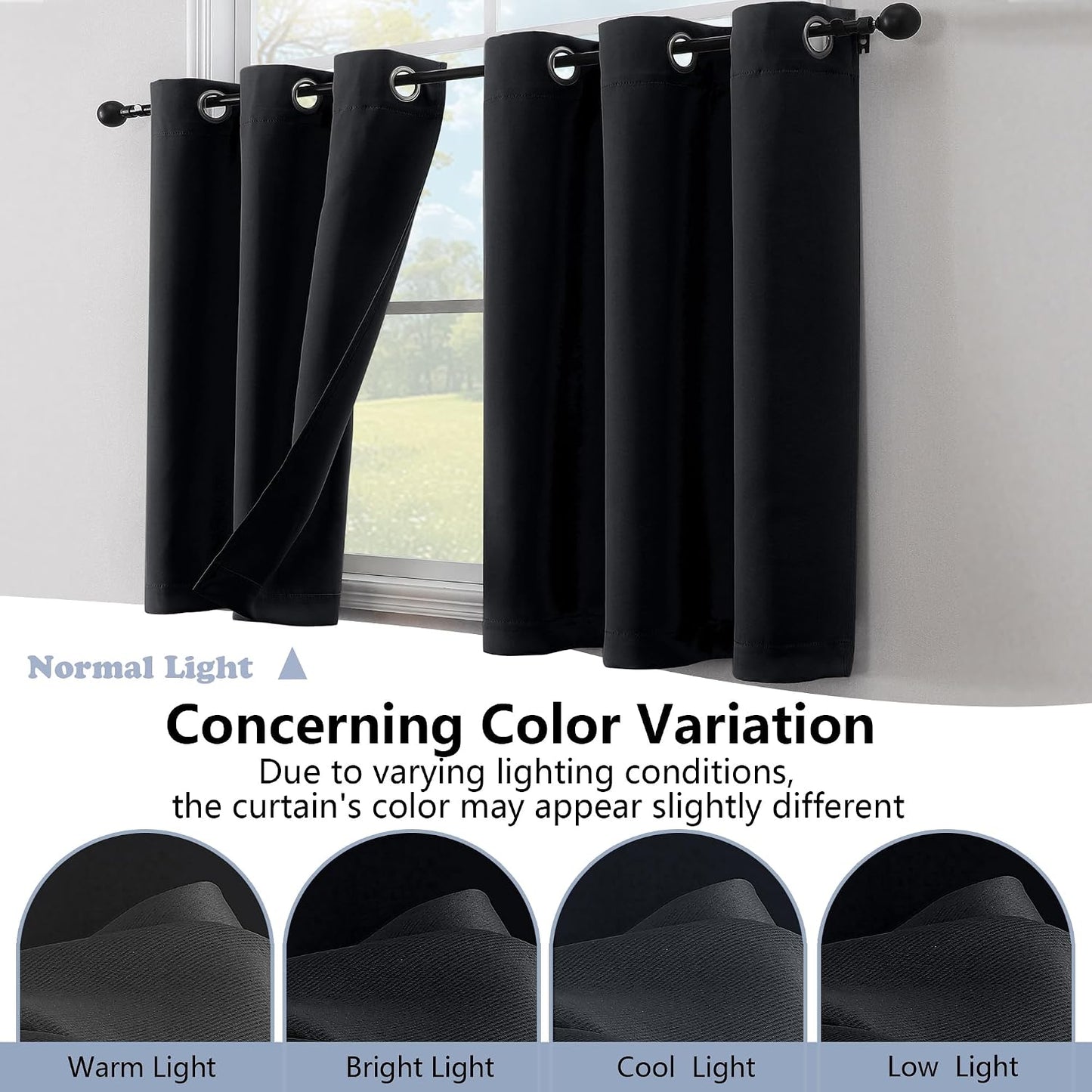 Simplebrand Halloween Black Short Kitchen Curtains 24 Inch Length 2 Panels Set, Small Windows Blackout Curtain for Bathroom, Room Darkening Thermal Insulated Short Drapes, 40 x 24 Inch, Black