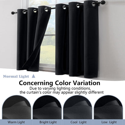 Simplebrand Halloween Black Short Kitchen Curtains 24 Inch Length 2 Panels Set, Small Windows Blackout Curtain for Bathroom, Room Darkening Thermal Insulated Short Drapes, 40 x 24 Inch, Black