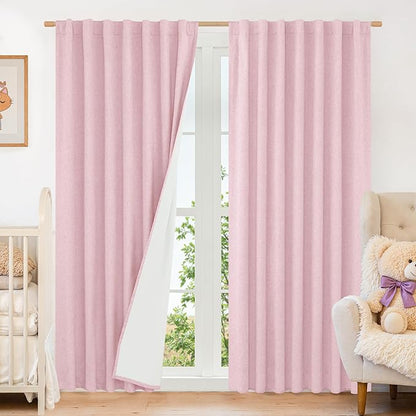 LAMIT Pink 100% Blackout Linen Curtains, 84 Inch Linen Textured Living Room by LAMIT