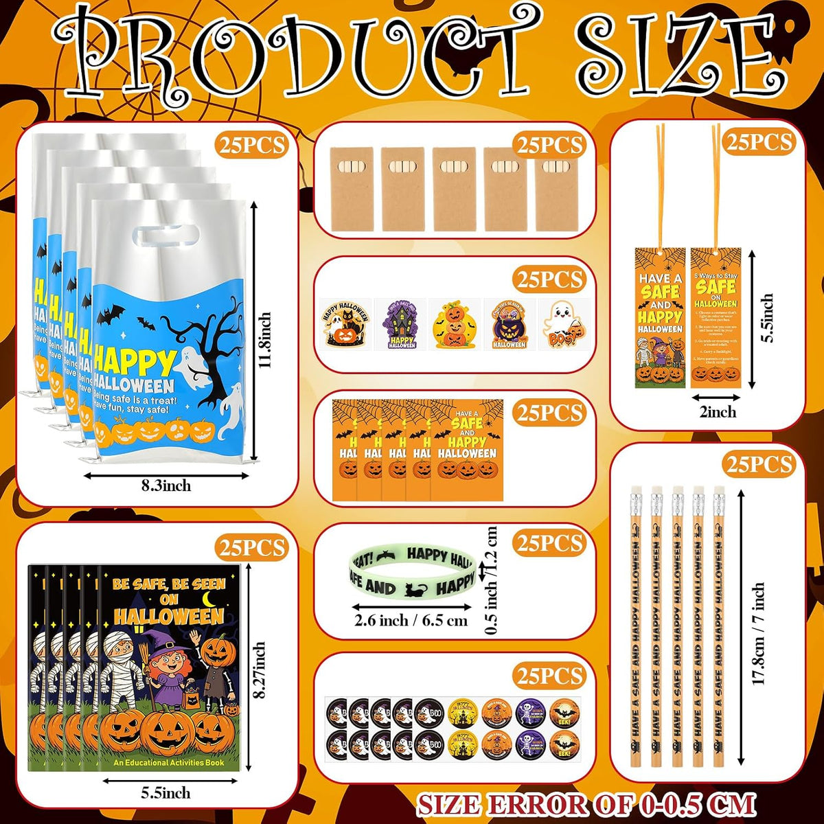 450 Pcs Bulk Halloween Safety Items Kit, Trick or Treat Gift Favor