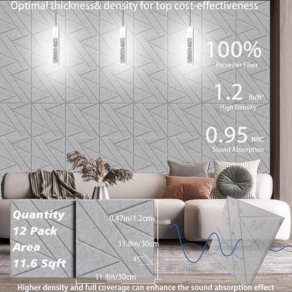 12 Pack Self-Adhesive Soundproof Wall Panels, 1.2lb/ft³ High Density, Thicker - Image 6