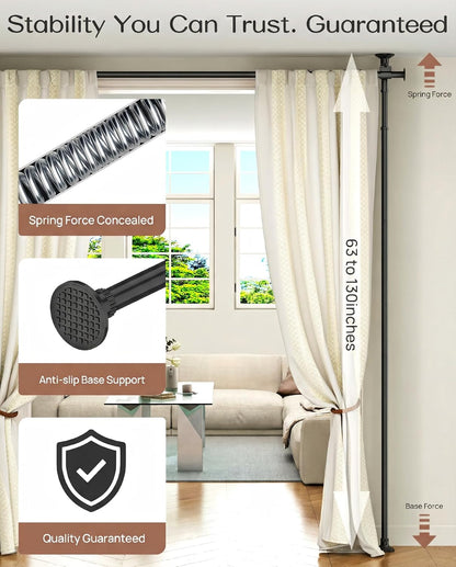 ALLZONE Tension Curtain Rods for Windows, Adjustable 31 to 83 Inch Wide, Freestanding Curtain Rods No Drilling, Apartment Renter Friendly, Heavy Duty, for Room Divider, Doorway, 63 to 130 Inches Tall