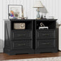 Nightstand with Charging Station Set of 2, Farmhouse Wood Small Dresser by Thacuok