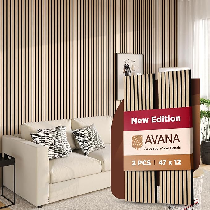 Avana Acoustic Wood Wall Panels – 47.2 X 12.6 White Oak Acoustic Panels 2 PCs – by AvanaHome