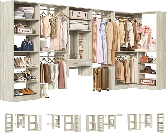 Unikito Closet System with Vanity Desk, 156”Modular Corner Closet Organizer by Unikito