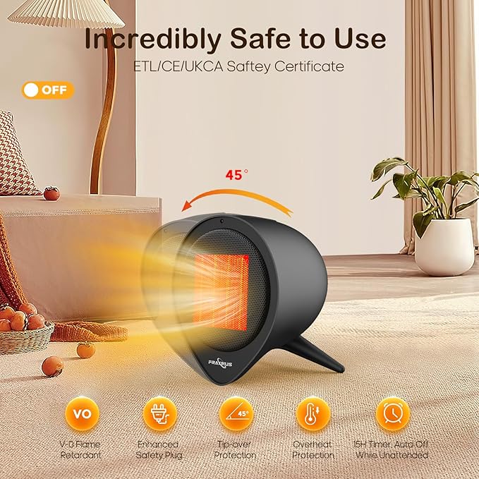 Small Space Heater, 1500W PTC Ceramic Heating - Image 2