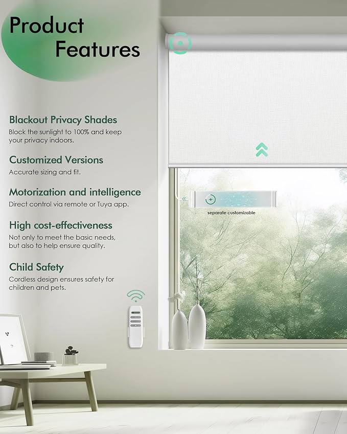 Yoolax Motorized Blinds with Remote, Automatic Roller Shades Cordless Electric - Image 2