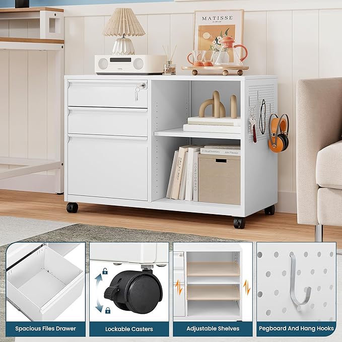 MIIIKO File Cabinet 3 Drawer, Home Office Rolling File Storage Cabinet - Image 6
