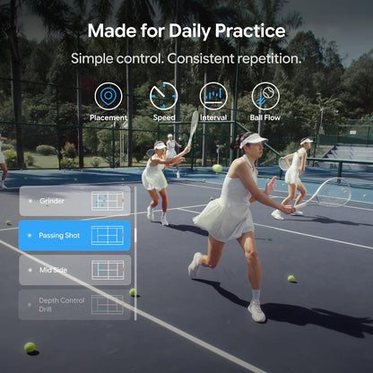 tero tennis ball machine, smart portable tennis robot, close-up detail