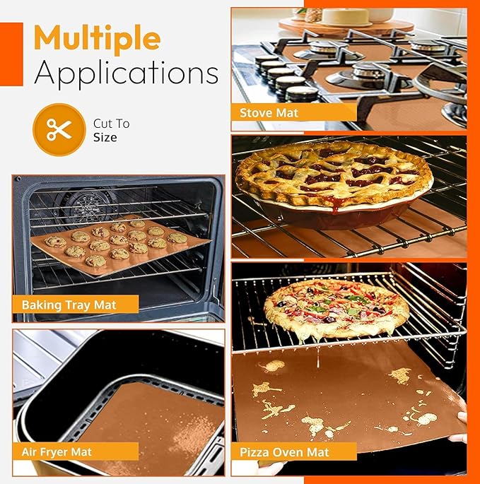 Copper 2 Pack Heavy Duty Non Stick Teflon Oven Liners Mat, Large Thick Liners - Image 7