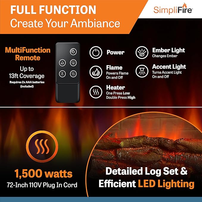 SimpliFire Electric Fireplace Insert, 32-Inch Black Traditional Fire Place - Image 4