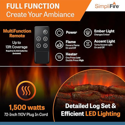 SimpliFire Electric Fireplace Insert, 32-Inch Black Traditional Fire Place - Image 4