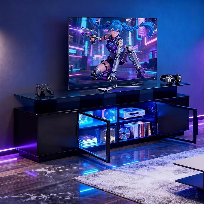 ansefe 70 Inch Black TV Stand - Image 5