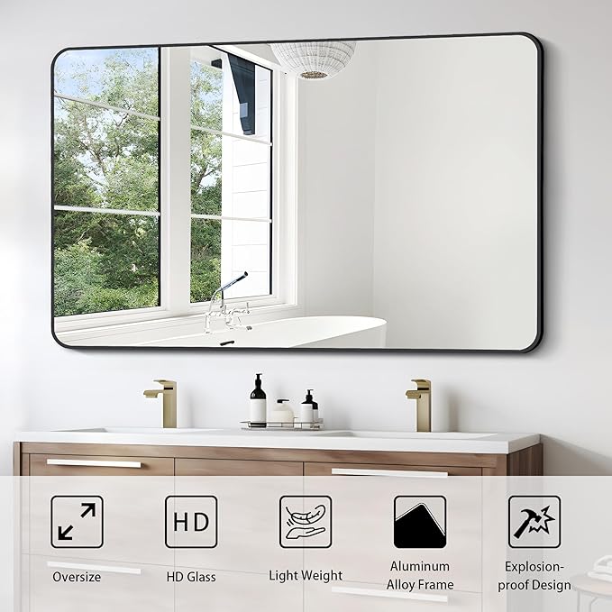 FORBATH Large Bathroom Mirror 36 x 55 Inches，Black Large Wall Mirror Aluminum - Image 7