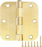3 Pack Round Door Hinges 3-1/2" x 3.5 inch, 5/8 Radius, Brushed Brass 3 ½ Inch by TDCHINGES