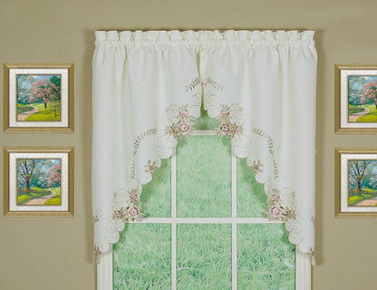 Today's Curtain Verona Reverse Embroidery Swag, 38", Ecru/Rose, 60"W X 38"L