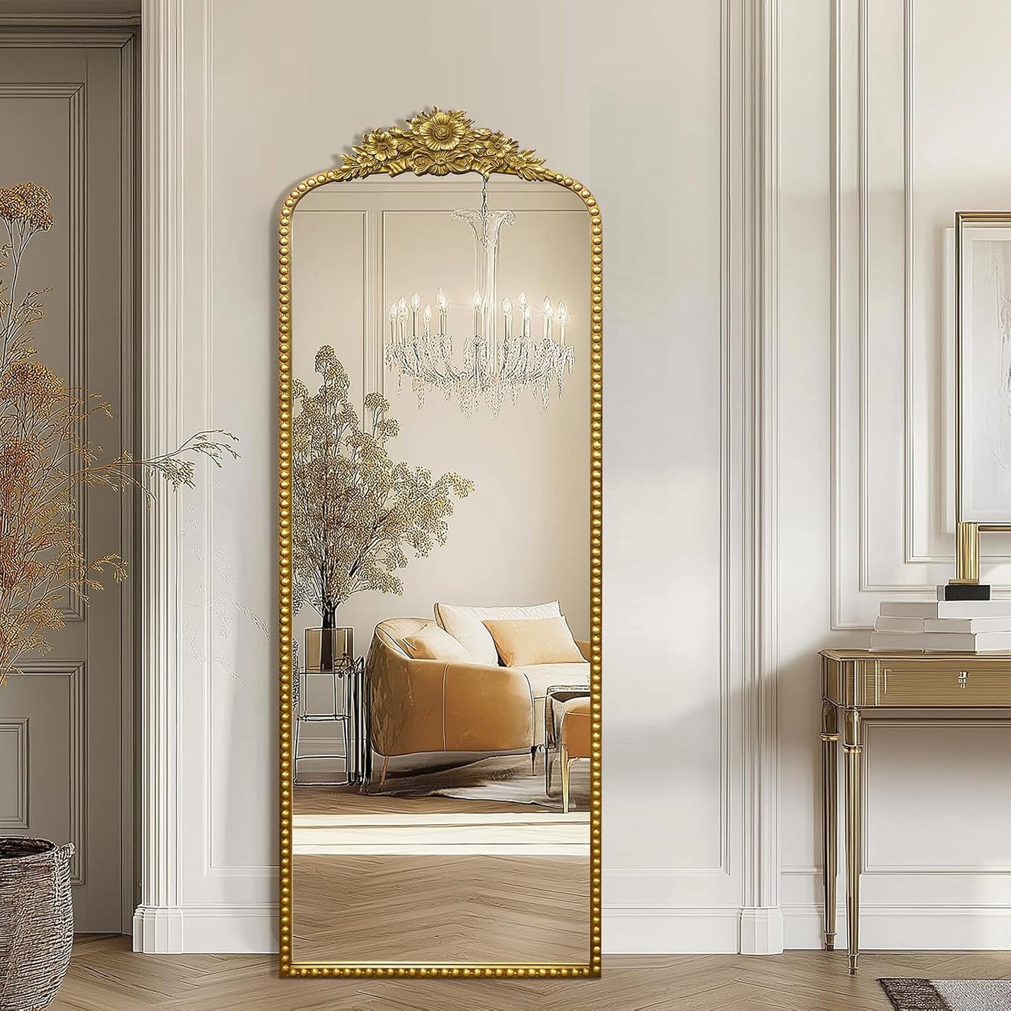 Full Length Mirror, 22x65 Baroque Style Vintage Mirror, Antique Metal Frame Wall Mirror, Traditional Art Home Decor for Living Room, Bedroom, Entryway,Retro Gold
