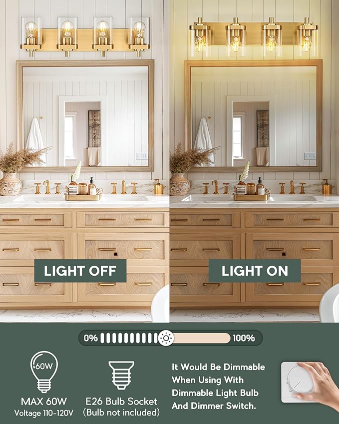 METWET Bathroom Light Fixtures, 4-Light Modern Wall Sconces - Image 6