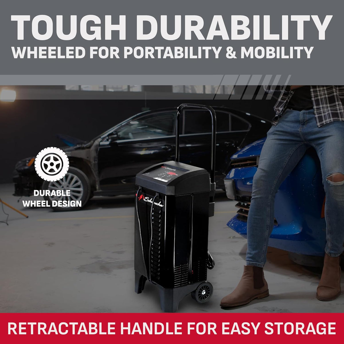 schumacher electric wheeled 6a car battery charger &, side view