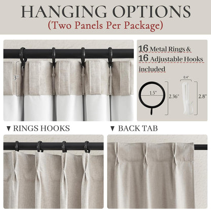 100% Blackout Thermal Curtains 84 Length 2 Panels Set for Bedroom, Linen Windows Pinch Pleated Drapes with Hooks for Track 7ft Modern Rustic Living Room Darkening Curtains 84 Inches Long Off White