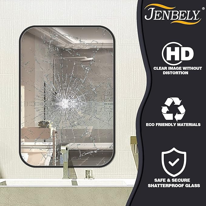 24x36 Inch Black Wall Mirror for Bathroom, Brushed Metal Framed Mirror - Image 5