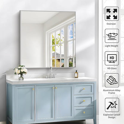 Silver Bathroom Mirror for Wall, 30x30 Inch Rectangle Mirrors - Image 5