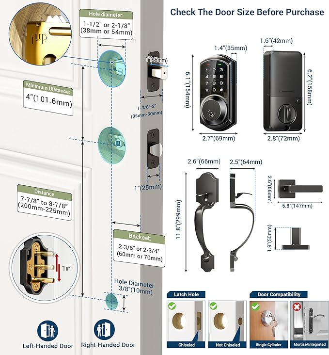 Veise VE06-H Smart Front Door Lock Set, App Control, Keyless Entry Deadbolt - Image 9