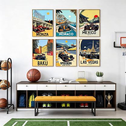 Tocliky F1 Poster Race Car Wall Art F1 Room Canvas Wall Decor Racing Posters Race Car Prints Vintage Racing Aesthetic Pictures Artwork for Boys Men Room Bedroom 8x10 Inch Unframed Set of 6