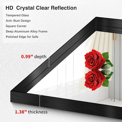 Black Bathroom Mirror, 36x55 Inch Rectangular Deep Frame Mirror, Large Wall - Image 4