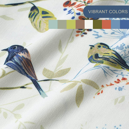 Bird Print Tie-Up Valance for Kitchen, 52 x 18, 1 Panel, Blue | Rod Pocket Top, Soft Botanical Style, for Bedroom and Dining Room Windows, Glare Reduction, Easy to Clean, Machine Washable