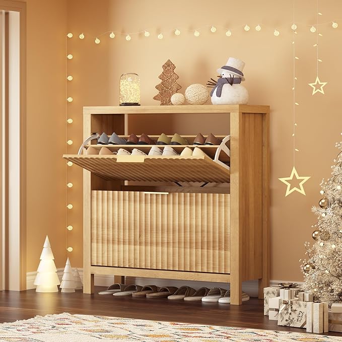 Shoe Cabinet Storage for Entryway, Fluted Shoe Cabinet - Image 8