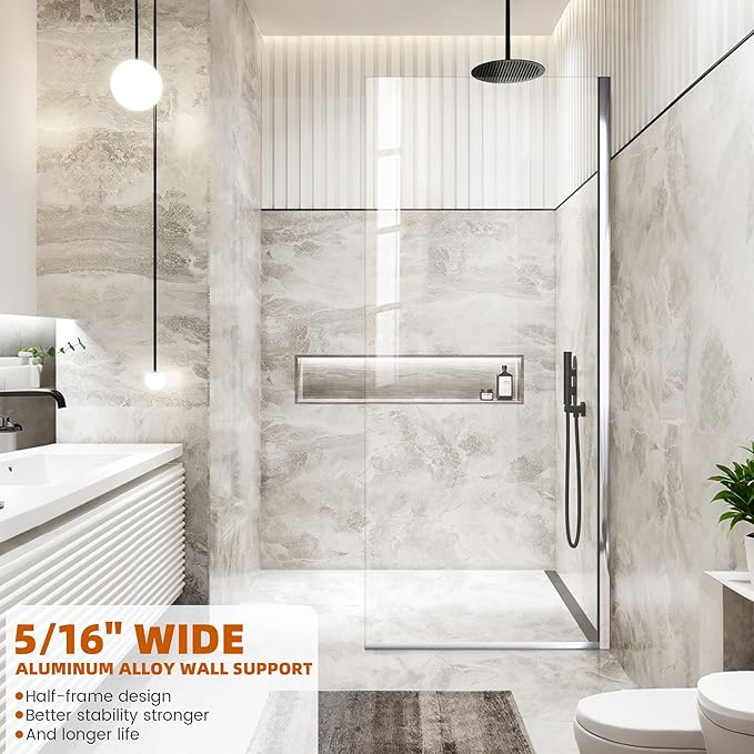 Shower Glass Panel 34" W x 74" H, Fixed Shower Screen - Image 3