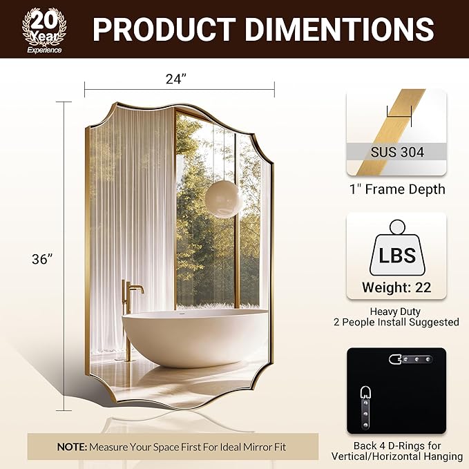 ANDY STAR Bathroom Vanity Mirror, 24x36 Irregular Wall Mirror, Asymmetrical - Image 2