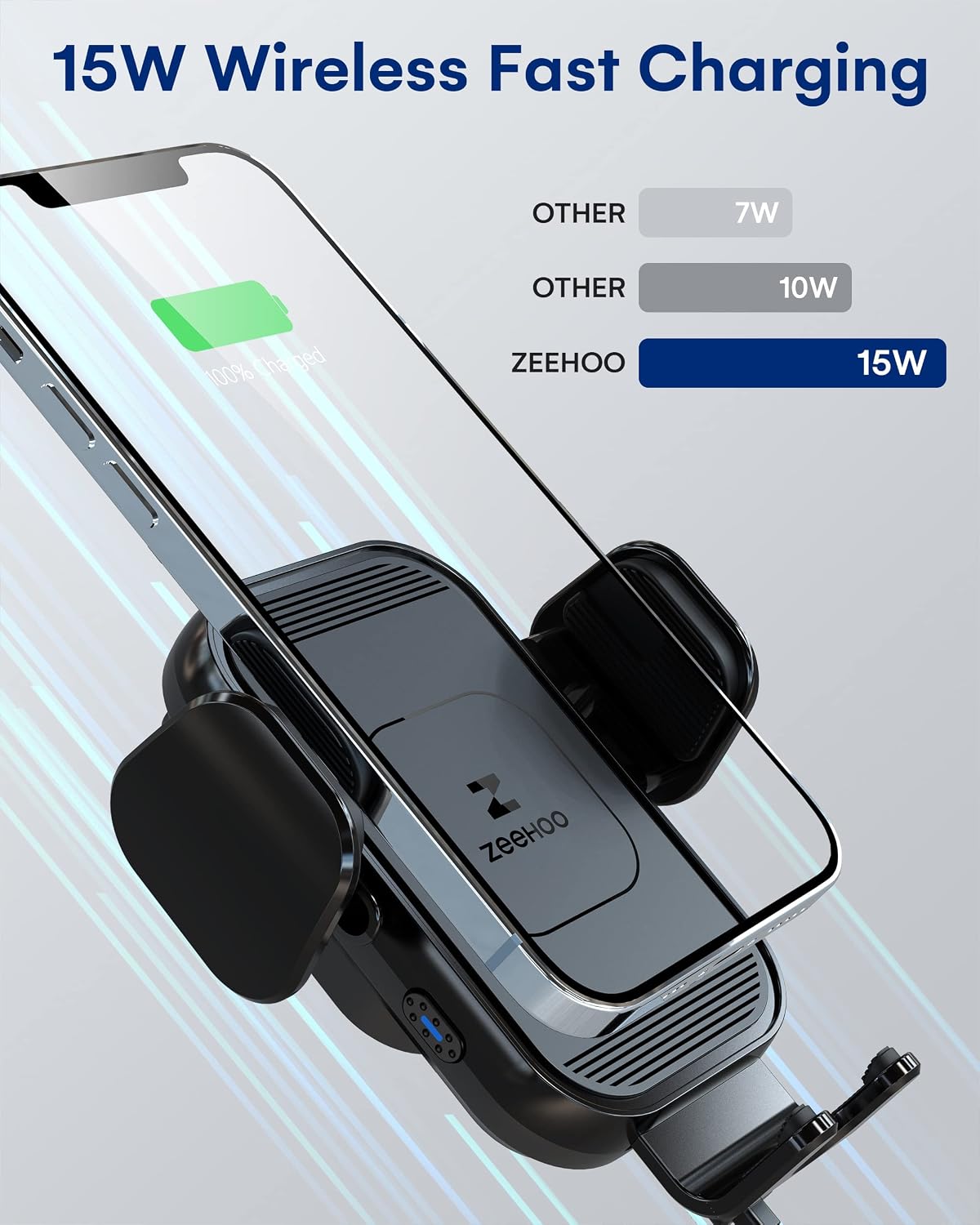 zeehoo wireless car charger, 15w fast charging, auto shown in use
