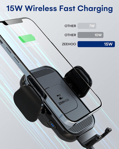 zeehoo wireless car charger, 15w fast charging, auto shown in use