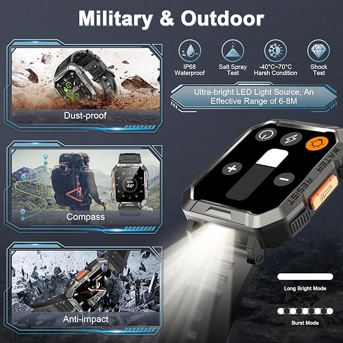 Military Smart Watch for Men, Outdoor Sports Smartwatch - Image 2