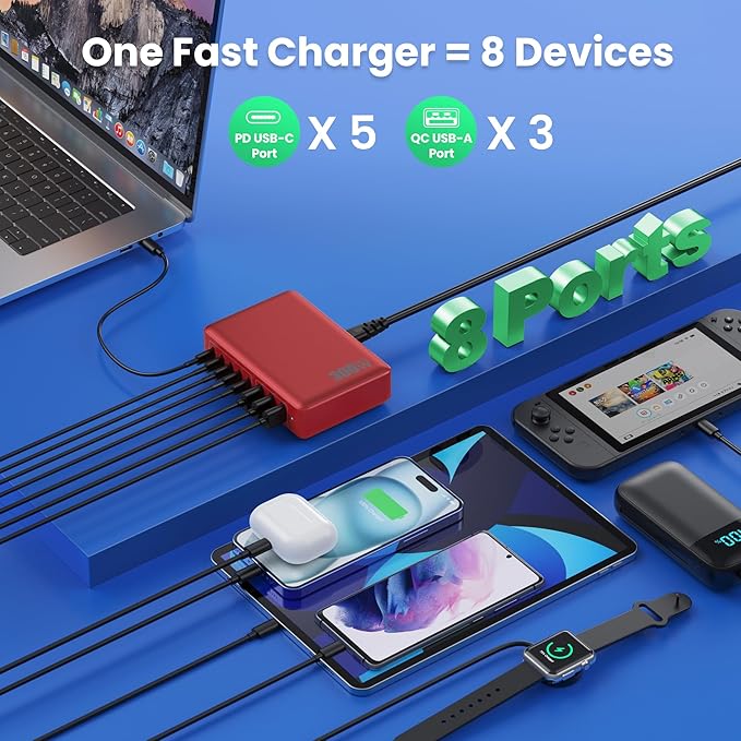 USB C Charger 300W USB C Charger Block, 8-Ports GaN IV Fast Charging Station Hub - Image 3