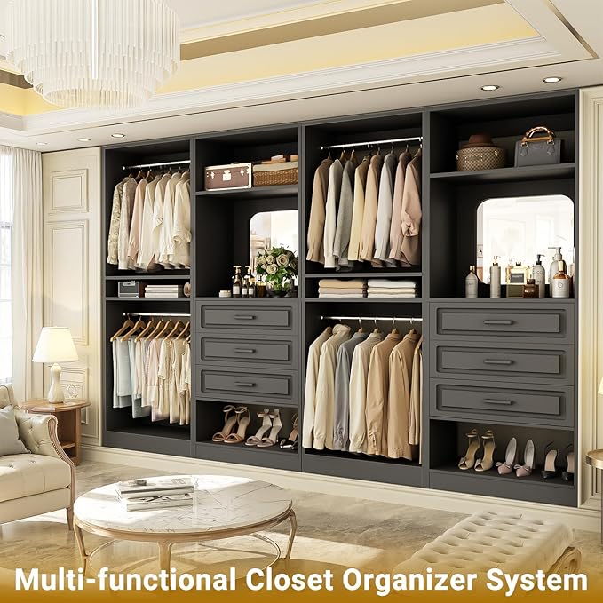 Unikito Closet System with Drawers, 100” Wood Closet Organizer with Hanging - Image 5