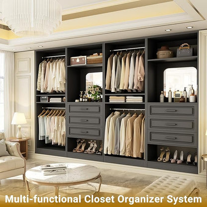 Unikito Closet System with Drawers, 100” Wood Closet Organizer with Hanging - Image 5